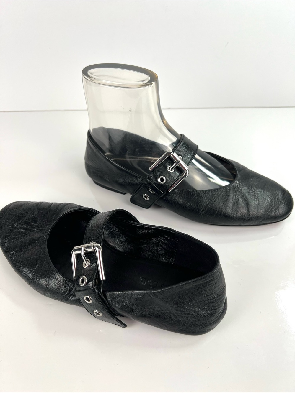 Massimo Dutti Fine Napa Leather Buckled Ballet Flat sz EU36 or US5.5/6.0 Black